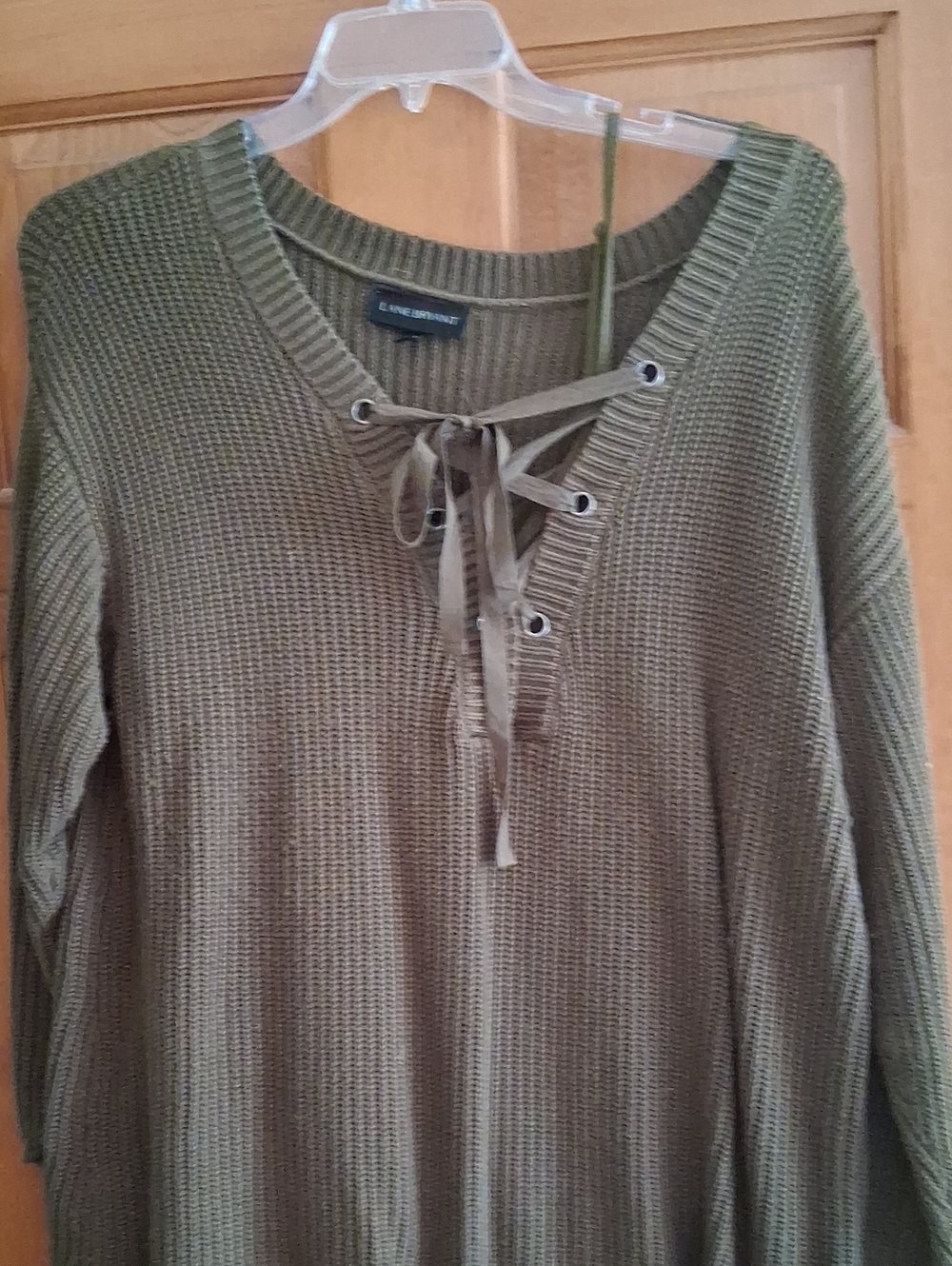 Olive Lace-Up V-Neck Knit Sweater with Matching Tank